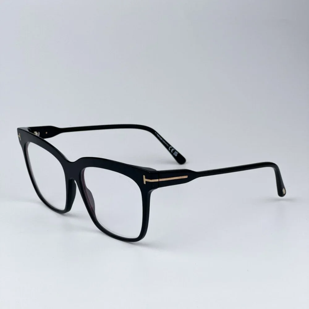 Tom Ford FT5768-B 001 BRAND NEW Eyeglasses Shiny Black Blue Block Square Women